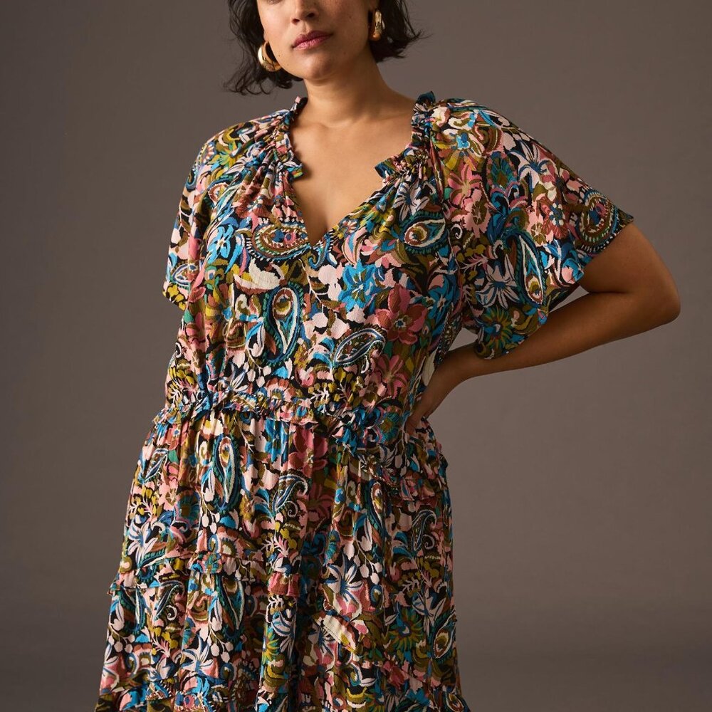 By Anthropologie Robin Tiered Dress, Size 1X, Floral Pattern